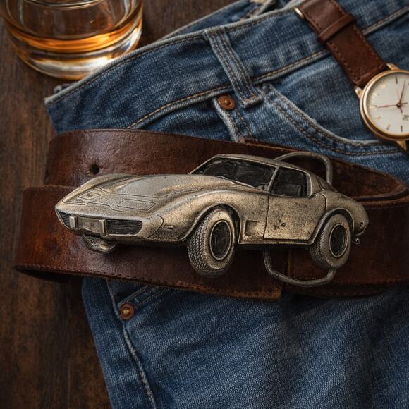 Bergamont Brass Works Other - Vintage 1979 Corvette Belt Buckle Bergamot Brass Works Made USA Silver Tone Car